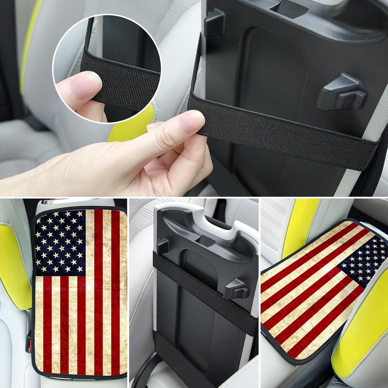 Adastrah Auto Center Console Pad,American Flag 1 Auto Armrest Pad Seat Box Cushion,Armrest Cover Protector for Vehicle SUV Truck Car - Image 4